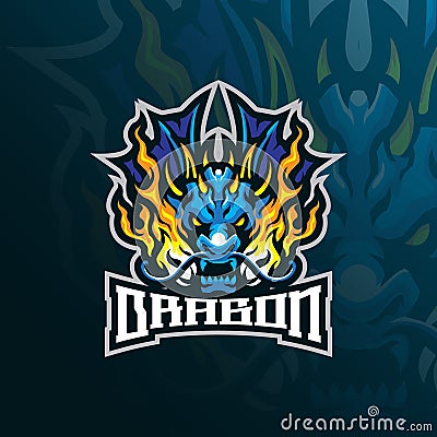 Dragon mascot logo design vector with modern illustration concept style for badge, emblem and t shirt printing. Dragon head Vector Illustration