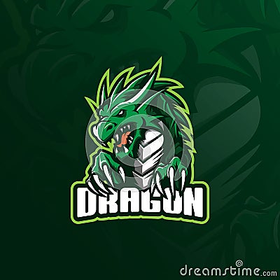 Dragon mascot logo design vector with modern illustration concept style for badge, emblem and tshirt printing. angry dragon Vector Illustration