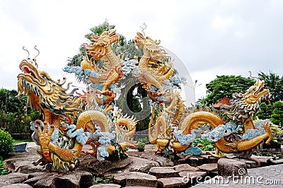 Dragon monuments at the main park in Bac Ha, Vietnam Editorial Stock Photo