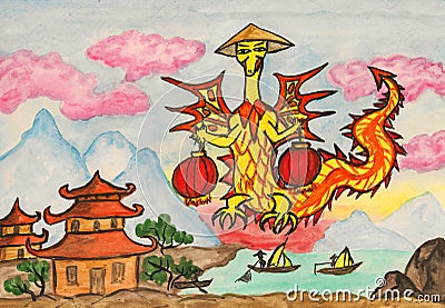 Dragon New Year comes to China Stock Photo