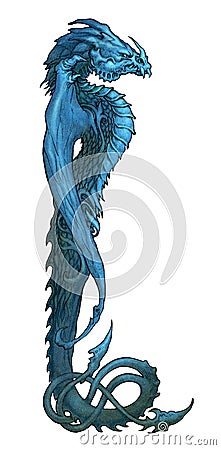 Dragon ornament drawing isolated on white Stock Photo