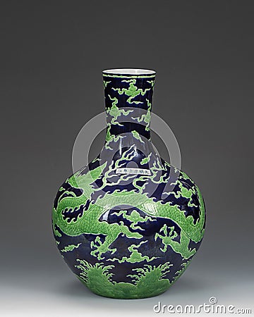 Dragon Pattern Blue Porcelain Bottle Stock Photo