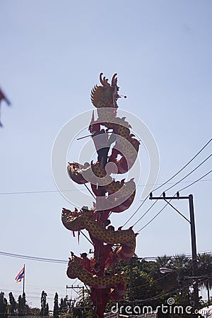 Dragon pole climbing, sky background in Thailand Editorial Stock Photo