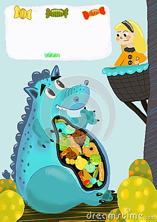 Dragon and princess illustration Cartoon Illustration