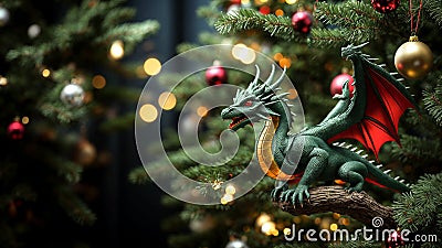 Dragon-shaped Christmas toy. Generative AI. Stock Photo