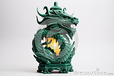 Dragon-shaped Lantern in Emerald Hue isolated on a white background. Symbol of the year 2024 Stock Photo