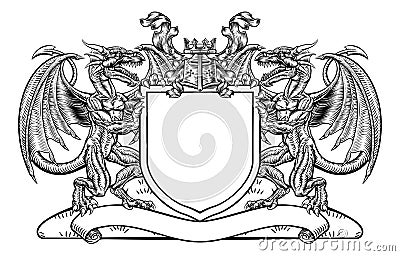 Dragon Shield Heraldic Crest Coat of Arms Emblem Vector Illustration