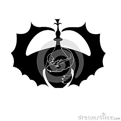 dragon silhouette hugging a hookah or a vase Vector Illustration