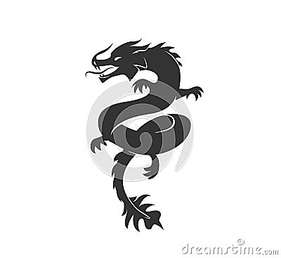 Dragon silhouette vector illustration. Black and white asian chinese traditional animal logo. Isolated on white Vector Illustration