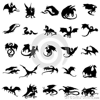 Dragon silhouettes set Vector Illustration