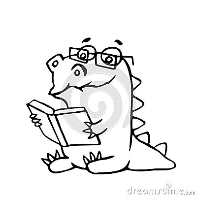 The dragon sits and reads a book. Vector illustration. Vector Illustration