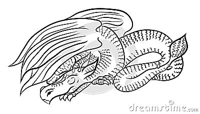dragon sketch line art for coloring or print on clothes Stock Photo