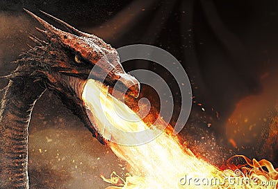 Dragon spitting fire Stock Photo