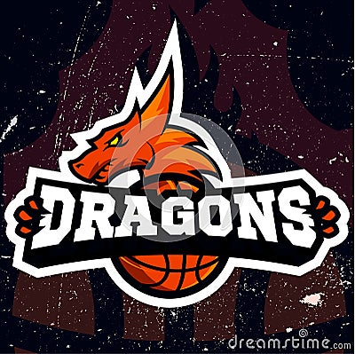 Dragon sport logo basketball design Cartoon Illustration