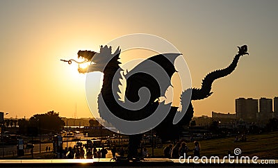Dragon statue near Kazan Kremlin at sunset, Tatarstan., Russia Editorial Stock Photo