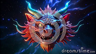 Dragon statue in a temple, 3d rendering. Computer digital drawing. AI Generated Stock Photo