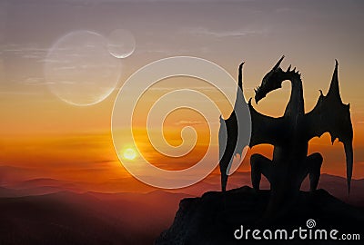 Dragon on a stone Stock Photo