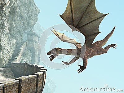 Dragon, Stone Medieval Castle Balcony Stock Photo