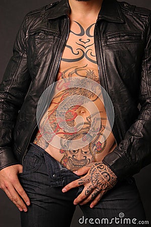 dragon tattoo leather jacket Editorial Stock Photo