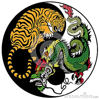 Dragon and tiger yin yang Vector Illustration