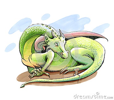 Dragon watercolor illustration Cartoon Illustration