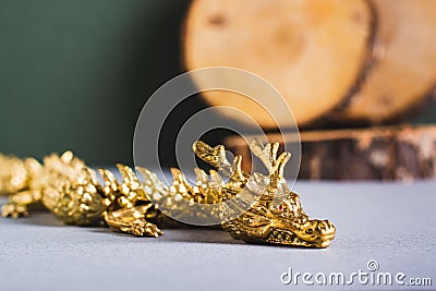 Dragon and wood decoration for chinese new year green wood dragon Stock Photo