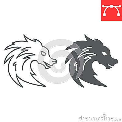 Dragon 2024 year line and glyph icon Vector Illustration