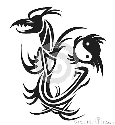 Dragon & yin yang tattoo Stock Photo