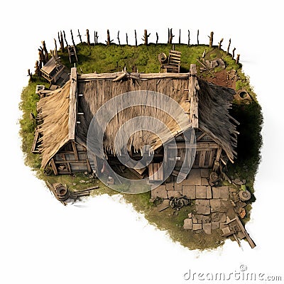 Dragoncore-inspired Aerial View Of An Old Shaped House Stock Photo
