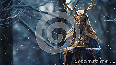 Dragoncore A Stunning Lady With Horns In Azure And Gold Stock Photo
