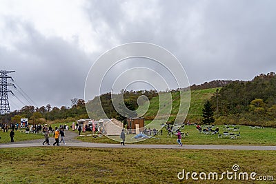 Dragondola Summit Station (Naeba-Tashiro Gondola) mountain trail to Tashiro Ropeway Mountain Top Station. Editorial Stock Photo