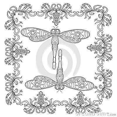 Dragonfly Abstract mandala coloring page Stock Photo