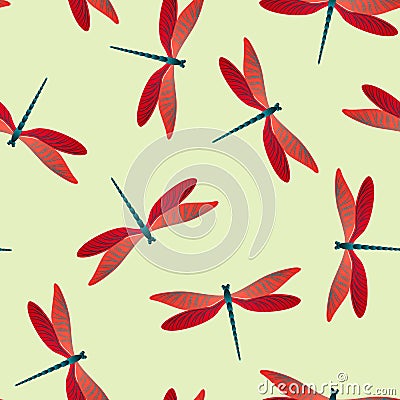 Dragonfly abstract seamless pattern. Summer dress textile print with flying adder insects. Flying Stock Photo