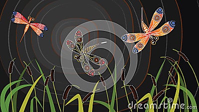 Dragonfly aboriginal art vector painting. Vector Illustration