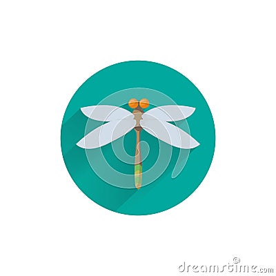 dragonfly colorful flat icon with long shadow. Vector Illustration