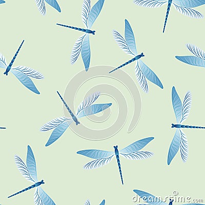 Dragonfly flat seamless pattern. Summer clothes textile print with darning-needle insects. Isolated Vector Illustration