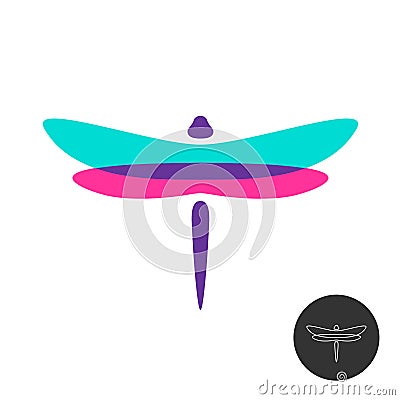 Dragonfly insect creative transparent logo. Fly symbol with owerlay colorful wings. Vector Illustration