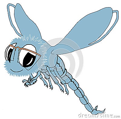 Dragonfly, light blue dragonfly, cartoon insect with orange glasses, funny insect with wings. Stock Photo