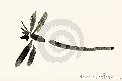 Dragonfly painted on cream colored paper Stock Photo