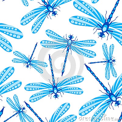 Dragonfly seamless pattern Vector Illustration