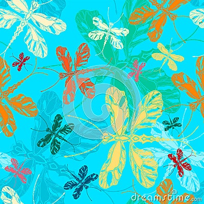 Dragonfly seamless pattern Vector Illustration