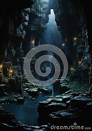 Dragons Dogma: Final Cave Waterfall Stock Photo