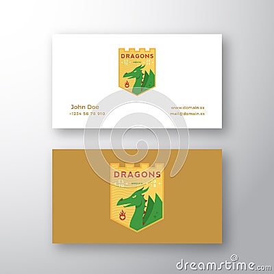 Dragons Medeival Sports Team Emblem. Abstract Vector Sign, Symbol or Logo and Business Card Template. Mythical Reptile Vector Illustration