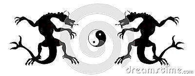 Dragons and Ying Yang Stock Photo