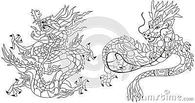 Zentangle dragons. Hand drawn decorative vector illustration for coloring Vector Illustration