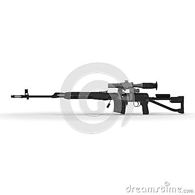 Dragunov sniper rifle gun isolated on white. 3D illustration Cartoon Illustration