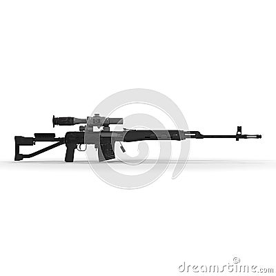 Dragunov sniper rifle gun isolated on white. 3D illustration Cartoon Illustration