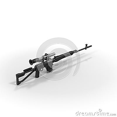 Dragunov sniper rifle gun isolated on white. 3D illustration Cartoon Illustration