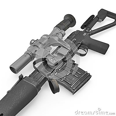 Dragunov sniper rifle gun isolated on white. 3D illustration Cartoon Illustration