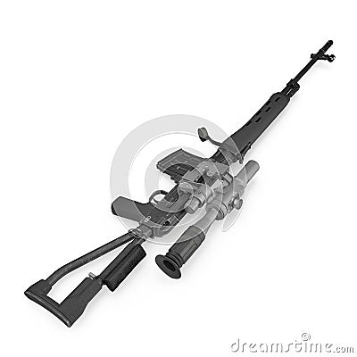 Dragunov sniper rifle gun on white. 3D illustration Cartoon Illustration